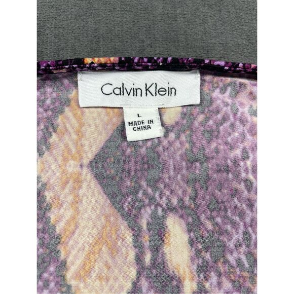 Calvin Klein Womens Sleeveless Cowl Neck Top Snake Print L‎ Purple Orange Work - Picture 3 of 8